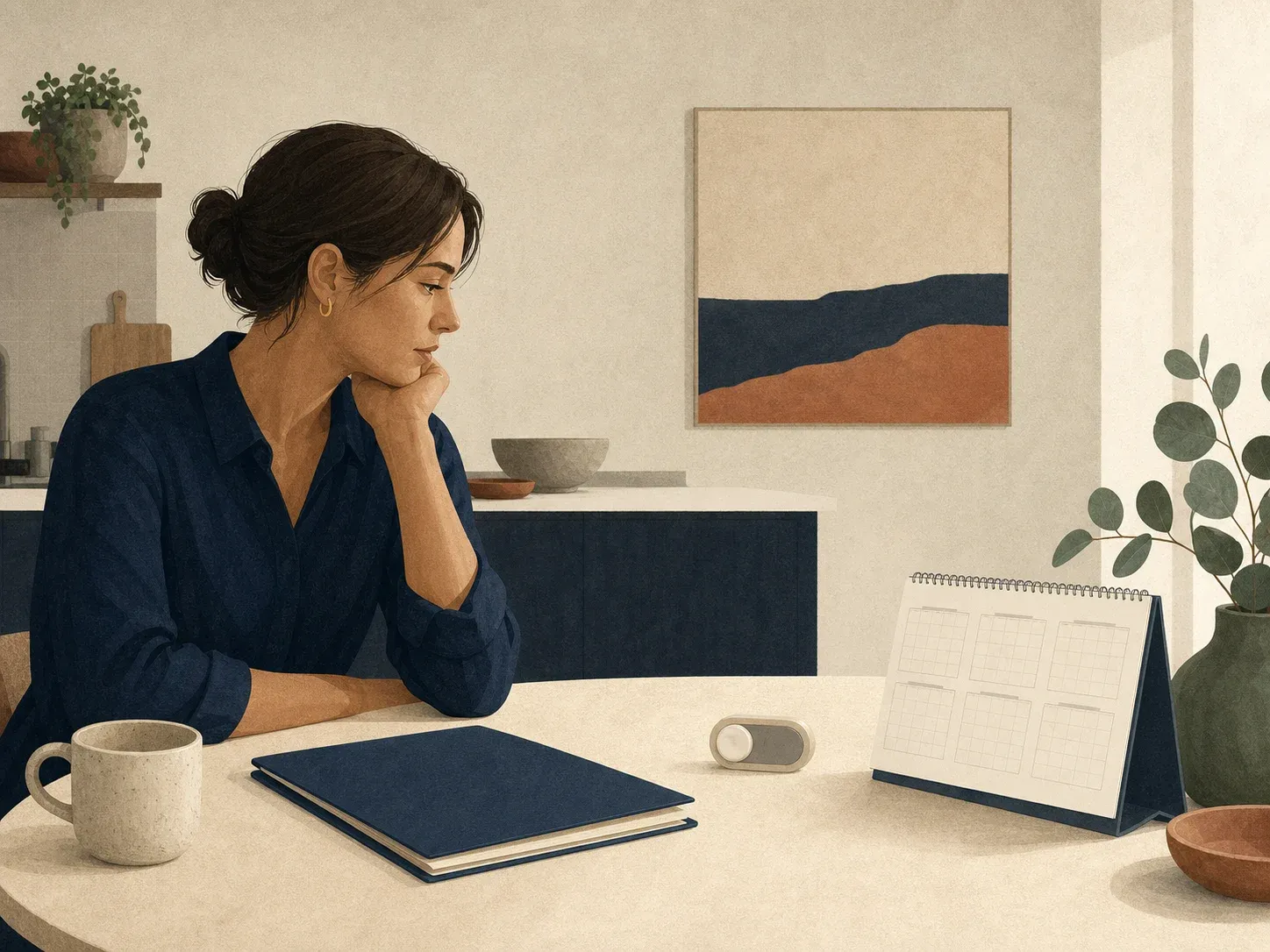 Person noticing a dimmed switch beside a super folder and calendar